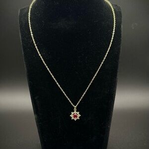 Elegant Gold Plated with Red Pendant Flower Necklace